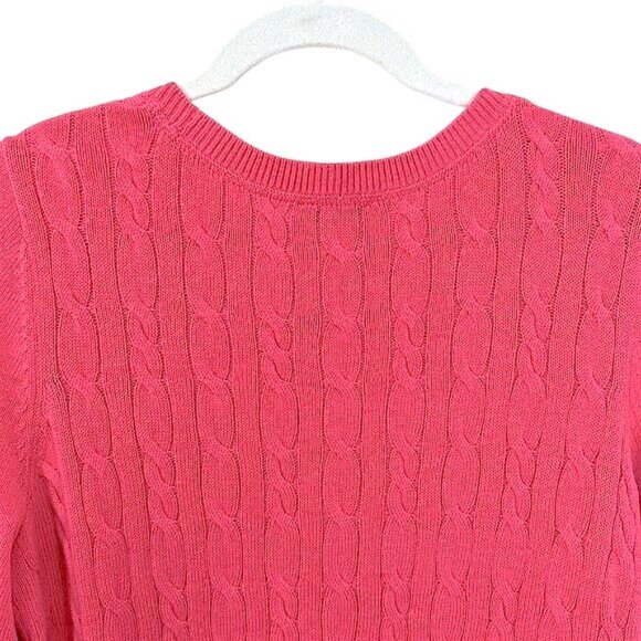 Talbots Sweater Size 1X Lambs Wool Blend Cable Pink Button Cuff - Picture 8 of 12